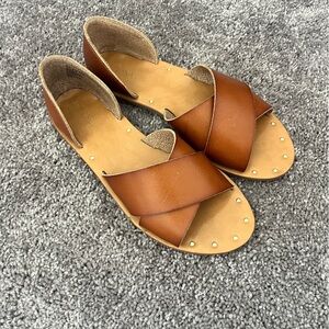 Merona Brown Leather Sandals with Stud Accents